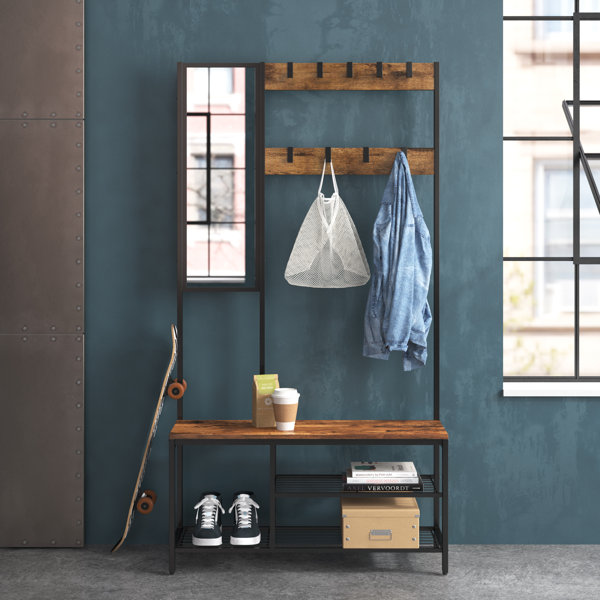 Steelside™ Lexington 38.58'' Wide Steel Hall Tree with Bench and Shoe Storage & Reviews Wayfair